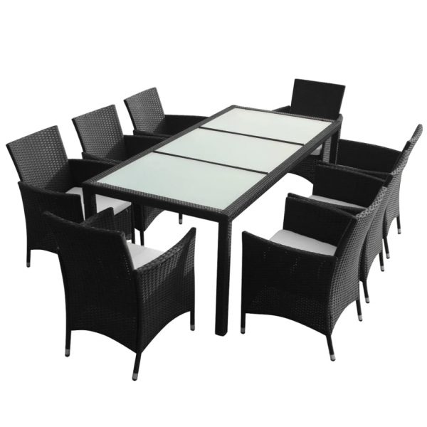 Caicos set with cushion tempered glass poly rattan black