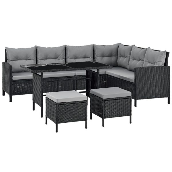 Manacor set with cushions poly rattan black