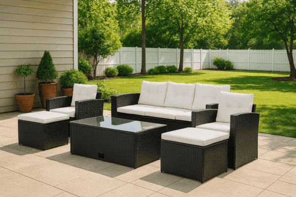 Karina Black Stainless Steel PE Rattan Outdoor Sofa Set – 6-Piece Patio Furniture with Cushions - Image 2