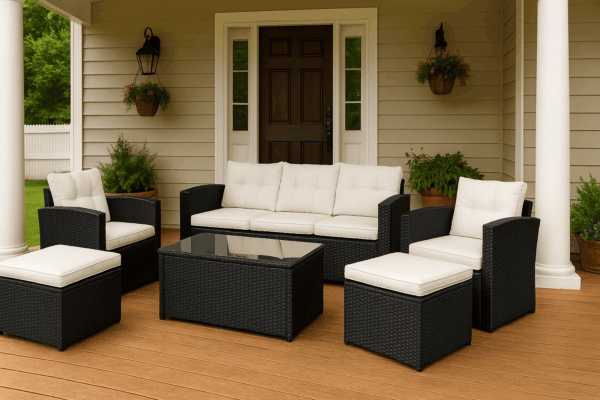 Karina Black Stainless Steel PE Rattan Outdoor Sofa Set – 6-Piece Patio Furniture with Cushions - Image 4