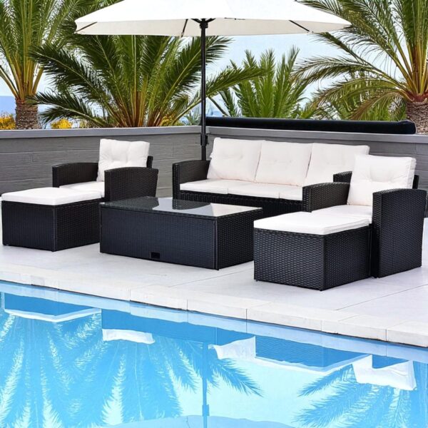 Karina Black Stainless Steel PE Rattan Outdoor Sofa Set – 6-Piece Patio Furniture with Cushions - Image 3