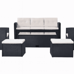 Karina Black Stainless Steel PE Rattan Outdoor Sofa Set – 6-Piece Patio Furniture with Cushions