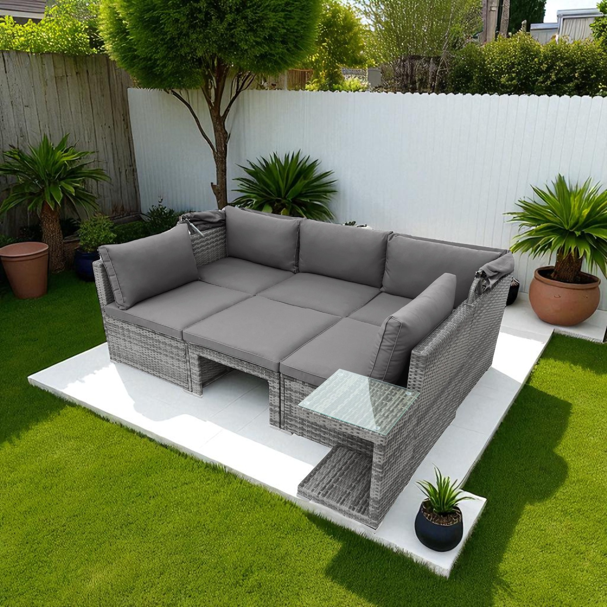 Black Stainless Steel PE Rattan Outdoor Daybed Sofa with Canopy – Modern Patio Furniture - Image 4