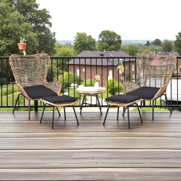 Natural Rope Woven Outdoor Lounge Chair Set with Powder-Coated Stainless Steel Frame and Black Polyester Cushions - Image 6