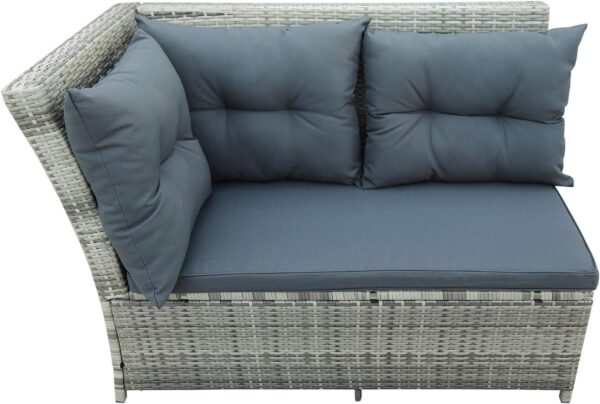 Light Gray PE Rattan Outdoor Dining Sofa Set with Powder-Coated Stainless Steel Frame and Gray Polyester Cushions - Image 7