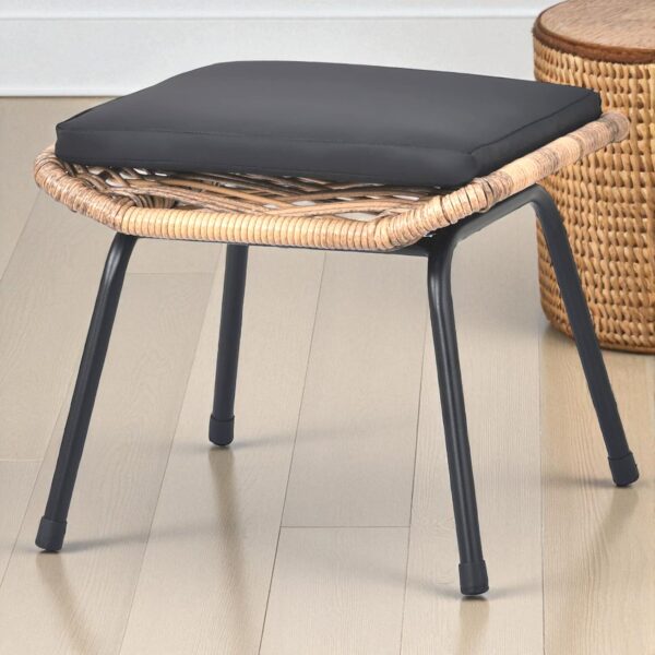 Natural Rope Woven Outdoor Lounge Chair Set with Powder-Coated Stainless Steel Frame and Black Polyester Cushions - Image 8
