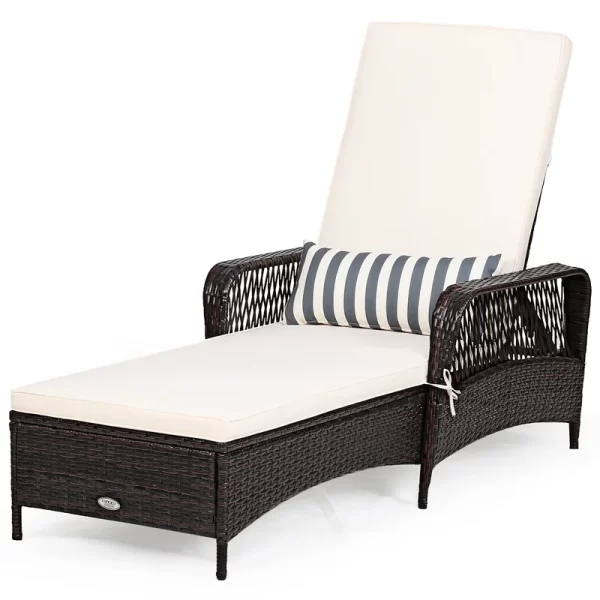 High head sunbed with cushion poly rattan black