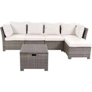 Black Stainless Steel PE Rattan Outdoor Sectional Sofa Set – Modern 4-Piece Patio Furniture