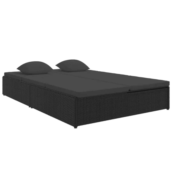 Double sunbed with cushion poly rattan black