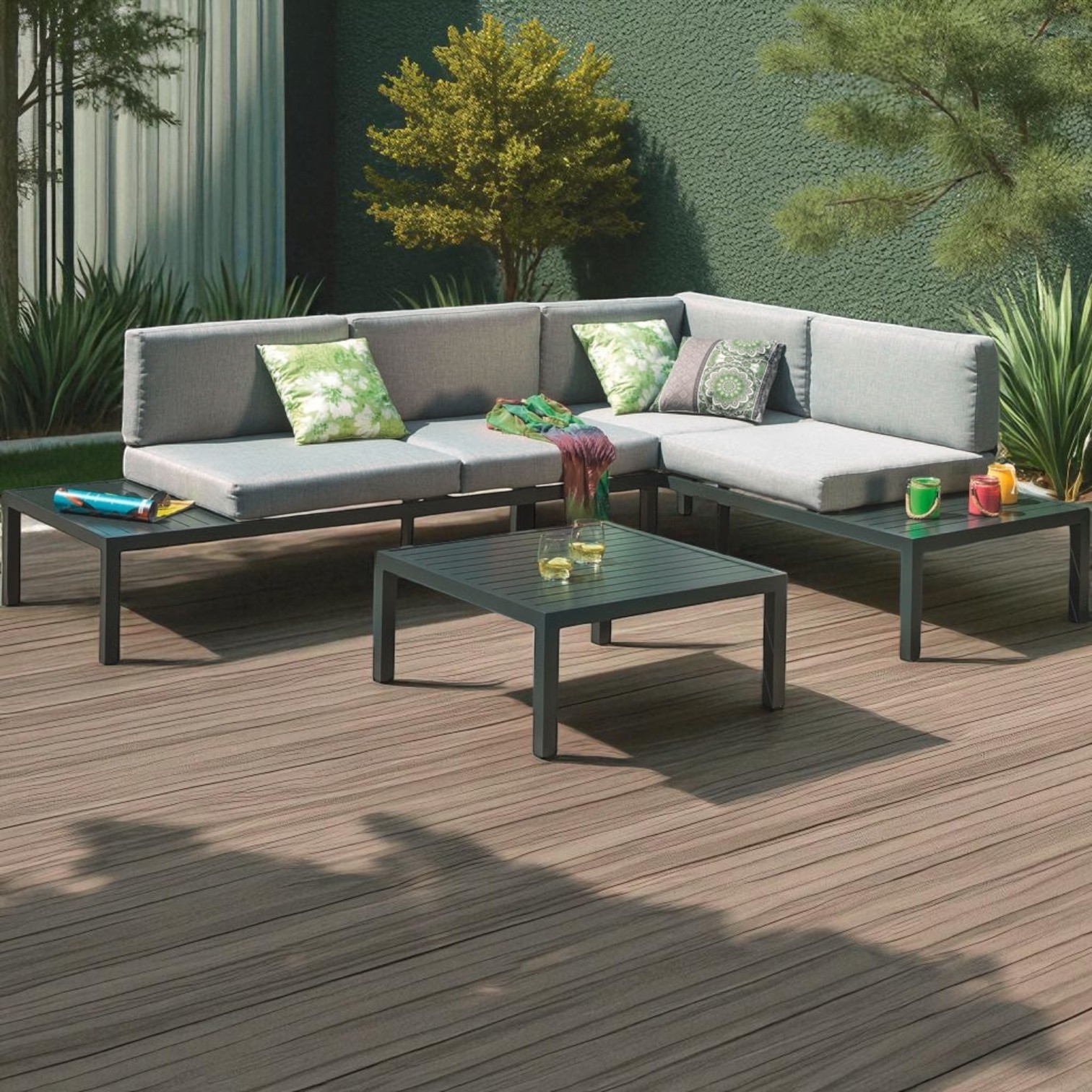 Powder-Coated Stainless Steel Outdoor Sofa Set with Gray Polyester Cushions – Modern L-Shaped Patio Furniture - Image 7