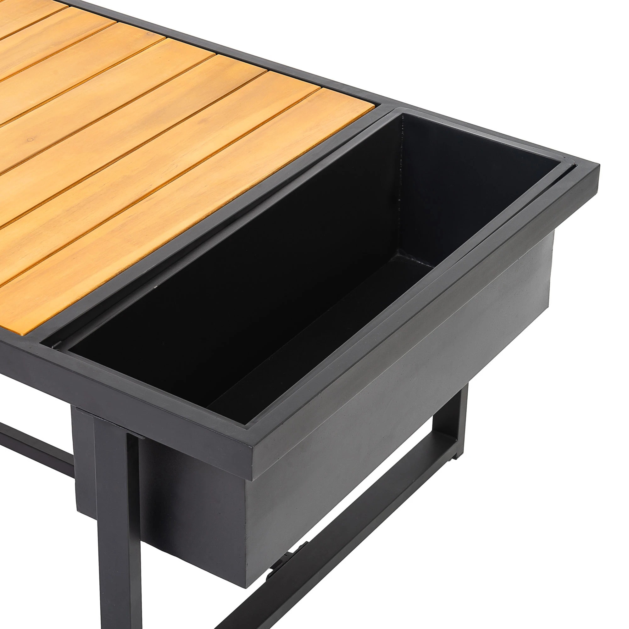 Modern Black Stainless Steel Outdoor Sofa Set with Acacia Wood Tabletop - Image 7