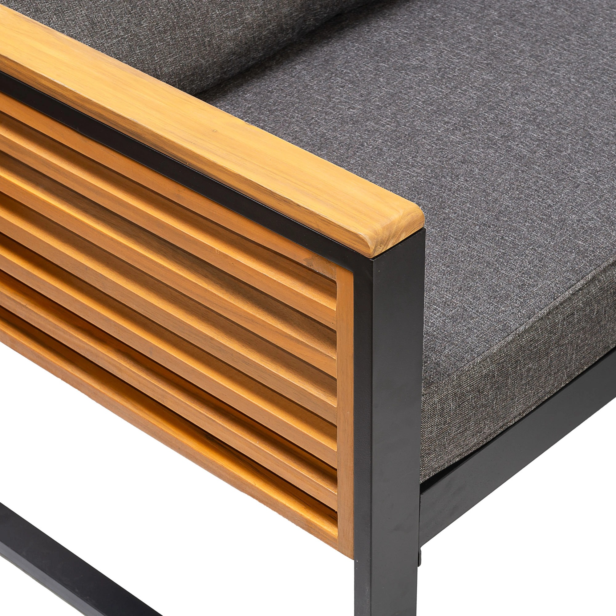 Modern Black Stainless Steel Outdoor Sofa Set with Acacia Wood Tabletop - Image 9