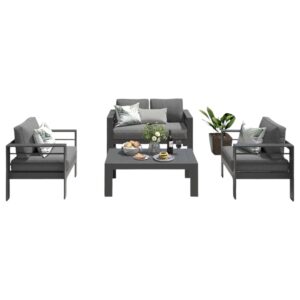 Modern Black Stainless Steel Outdoor Sofa Set with Coffee Table – 4-Piece Patio Furniture