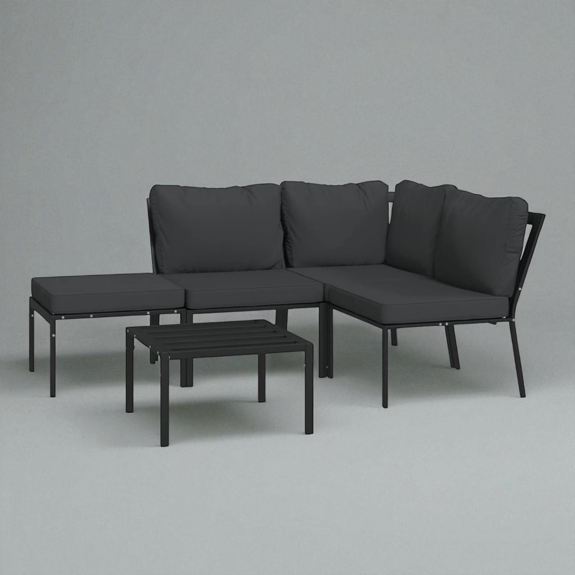 Modern L-Shaped Stain Steel Outdoor Sofa Set with Coffee Table – Black